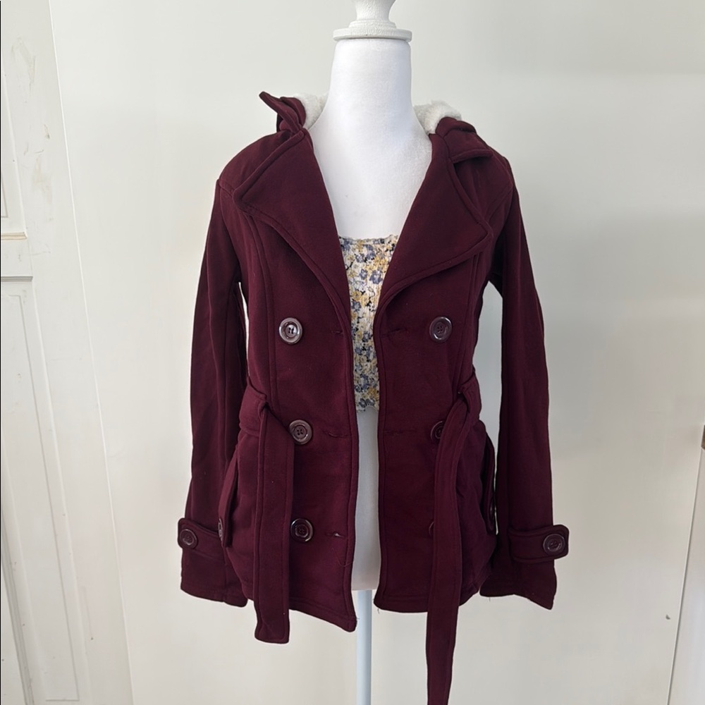 New Look Red Pea Coat Double-Breasted Notched Collar